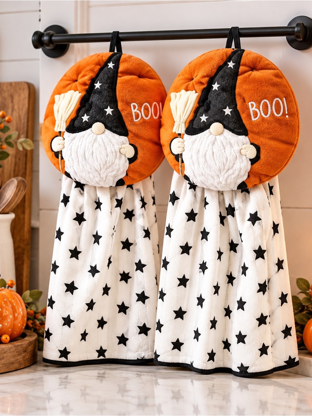 NWT Cuisinart Set Of Two Cute Halloween Gnome Kitchen Towels